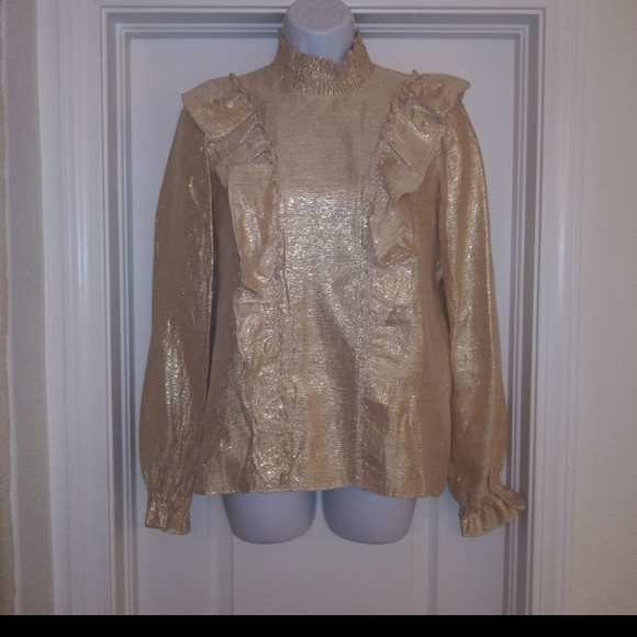 Sezane Filomene Gold Ruffle Blouse Top - Picture 4 of 10